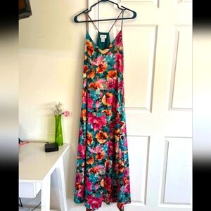 Nicole Miller NY Womens Abstract/Floral Print Satin Maxi Dress Multicolor Large